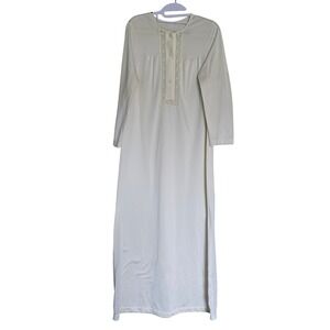 VTG Shadowline Cream Nylon Long Sleeve Lace Trim Grandma Maxi Nightgown Small